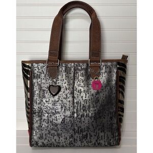 CONSUELA Vintage Zebra Silver Metallic Large Classic Tote Shoulder Bag Purse